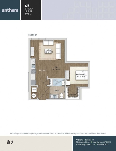 Studio 1 bath A at The Anthem at Square 10 Apartments, New Haven, CT